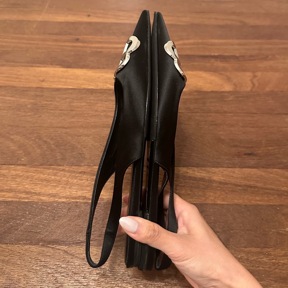 Balenciaga BB Logo Slingback Pointed Flats Black Leather Size 37 - Picture 8 of 10